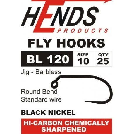 Hends Products Hends Jig Fly Hooks Barbless Black Nickel BL 120 1 Hends Products Hends Jig Fly Hooks Barbless Black Nickel BL 120