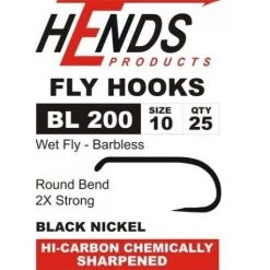 Hends Products Hends Wet Fly Hooks Barbless BL 200 Black Nickel Fly Tying