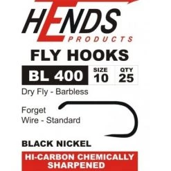 Hends Products Fly Tying Hends Dry Fly Hooks Barbless BL 400 Black Nickel